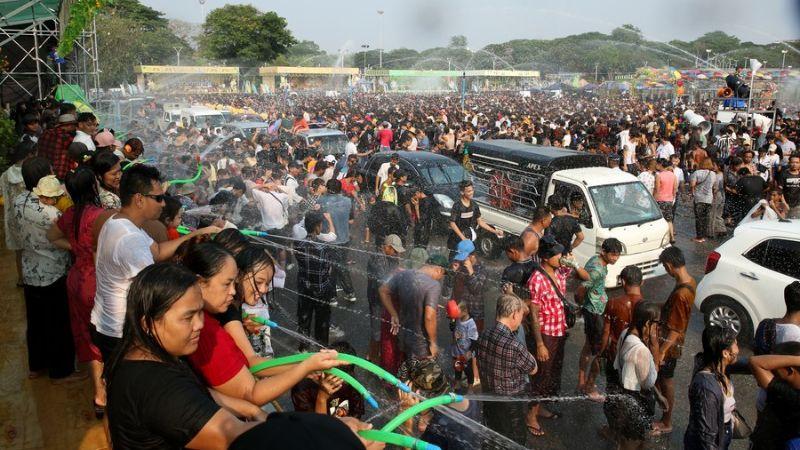 Myanmar people joyfully celebrate traditional Thingyan water festival