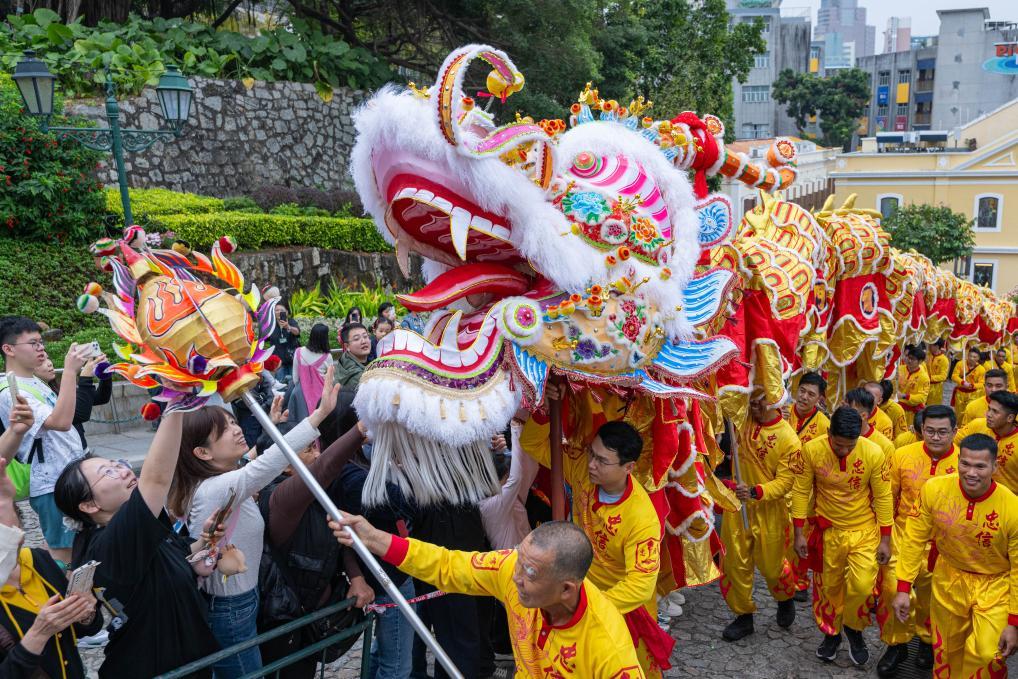 Dragon dance staged in Macao to celebrate Spring Festival